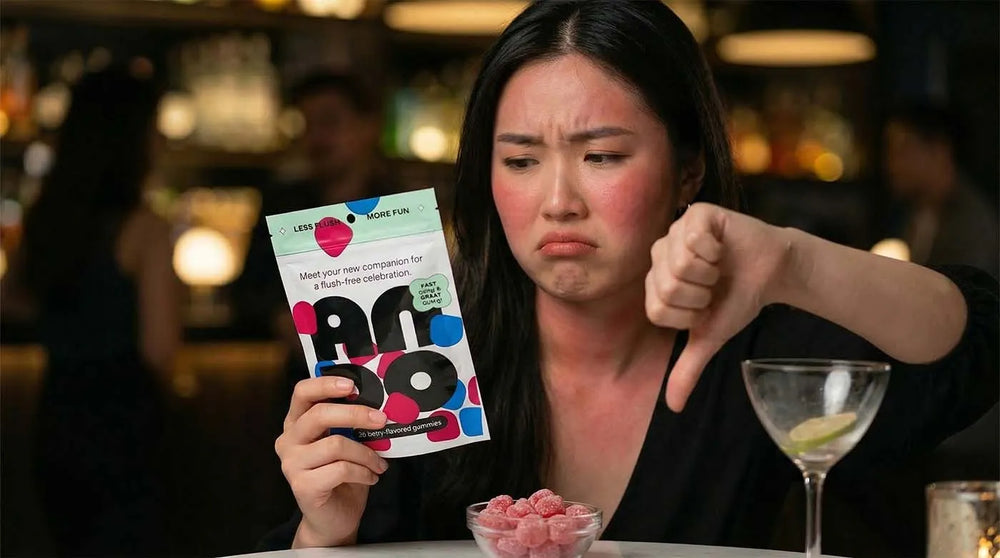 Woman displays displeasure at Ando gummies not working for her Asian Flush